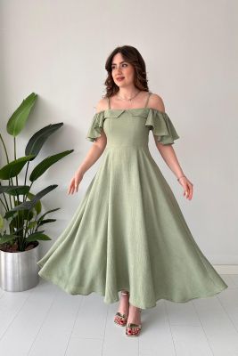 Askılı Volanlı Elbise Mint - Thumbnail