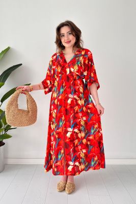 Bahar Yarasa Elbise Turuncu - Thumbnail
