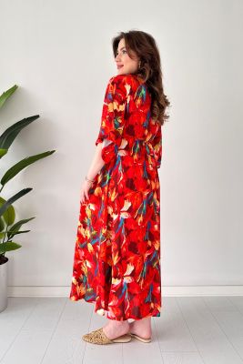 Bahar Yarasa Elbise Turuncu - Thumbnail