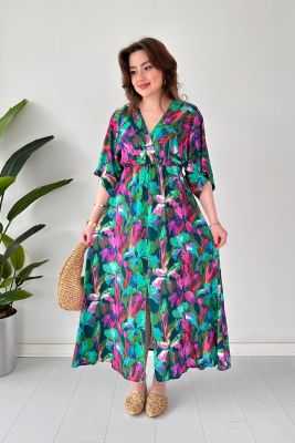 Bahar Yarasa Elbise Yeşil - Thumbnail