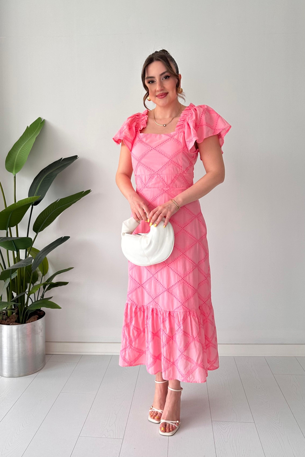 Baklava Fisto Elbise Pembe - Thumbnail