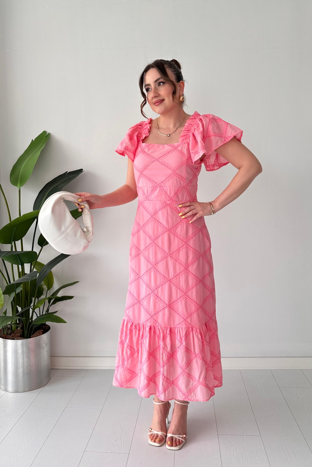 Baklava Fisto Elbise Pembe - Thumbnail