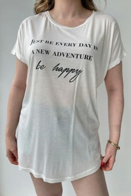 Be Happy T-shirt Beyaz - Thumbnail