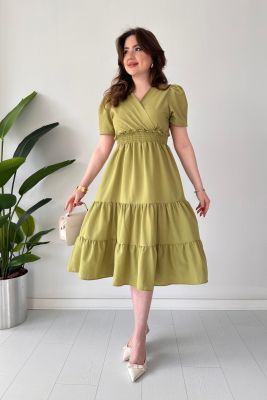 Bel Gipeli Poplin Elbise Yeşil - Thumbnail