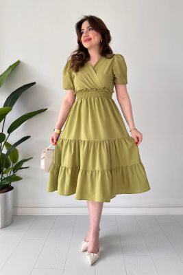 Bel Gipeli Poplin Elbise Yeşil - Thumbnail
