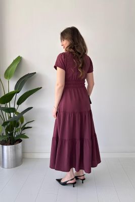 Beli Lastikli Elbise Bordo - Thumbnail