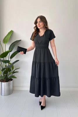 Beli Lastikli Elbise Siyah - Thumbnail