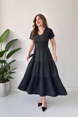 Beli Lastikli Elbise Siyah - Thumbnail