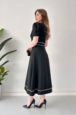 Biyeli Tasarım Elbise Siyah - Thumbnail