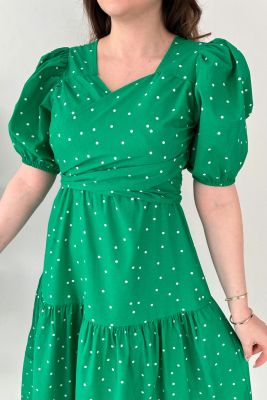 Çapraz Puantiyeli Poplin Elbise Yeşil - Thumbnail