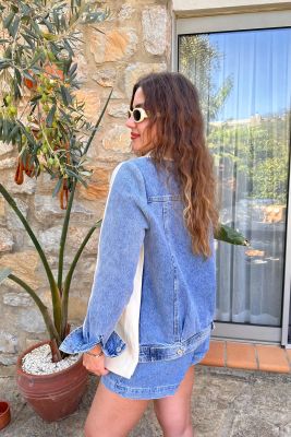 Cep Detaylı Denim Blazer Ekru - Thumbnail