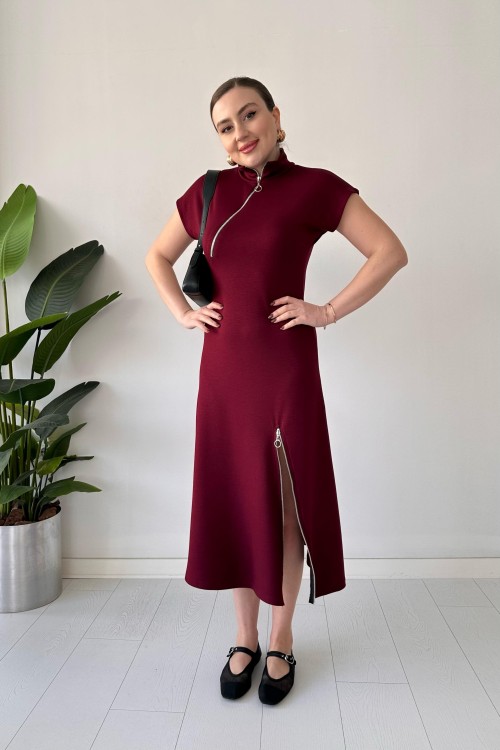 Robe en modal à double fermeture éclair bordeaux