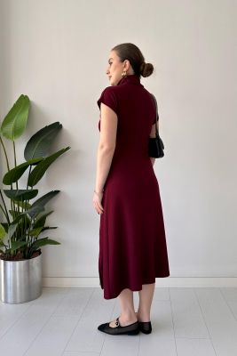 Çift Fermuarlı Modal Elbise Bordo - Thumbnail