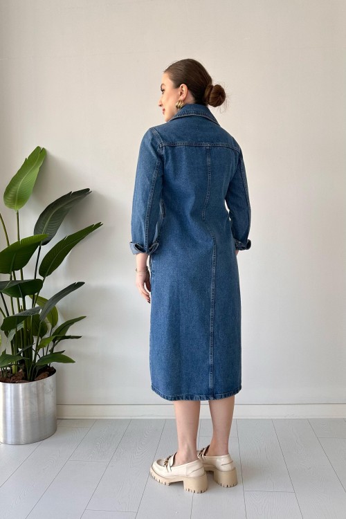 Robe en jean à boutons-pression bleue