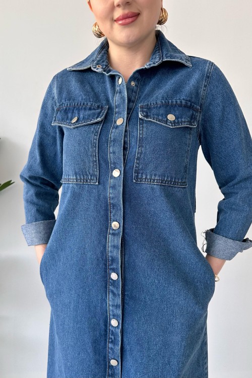 Robe en jean à boutons-pression bleue