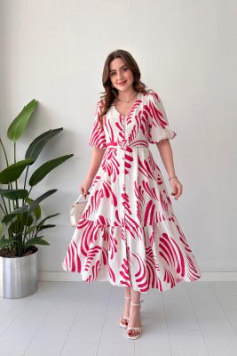 Damla Keten Elbise Pembe - Thumbnail