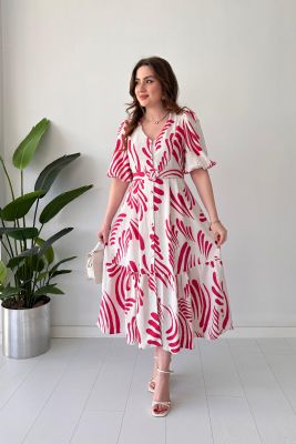 Damla Keten Elbise Pembe - Thumbnail