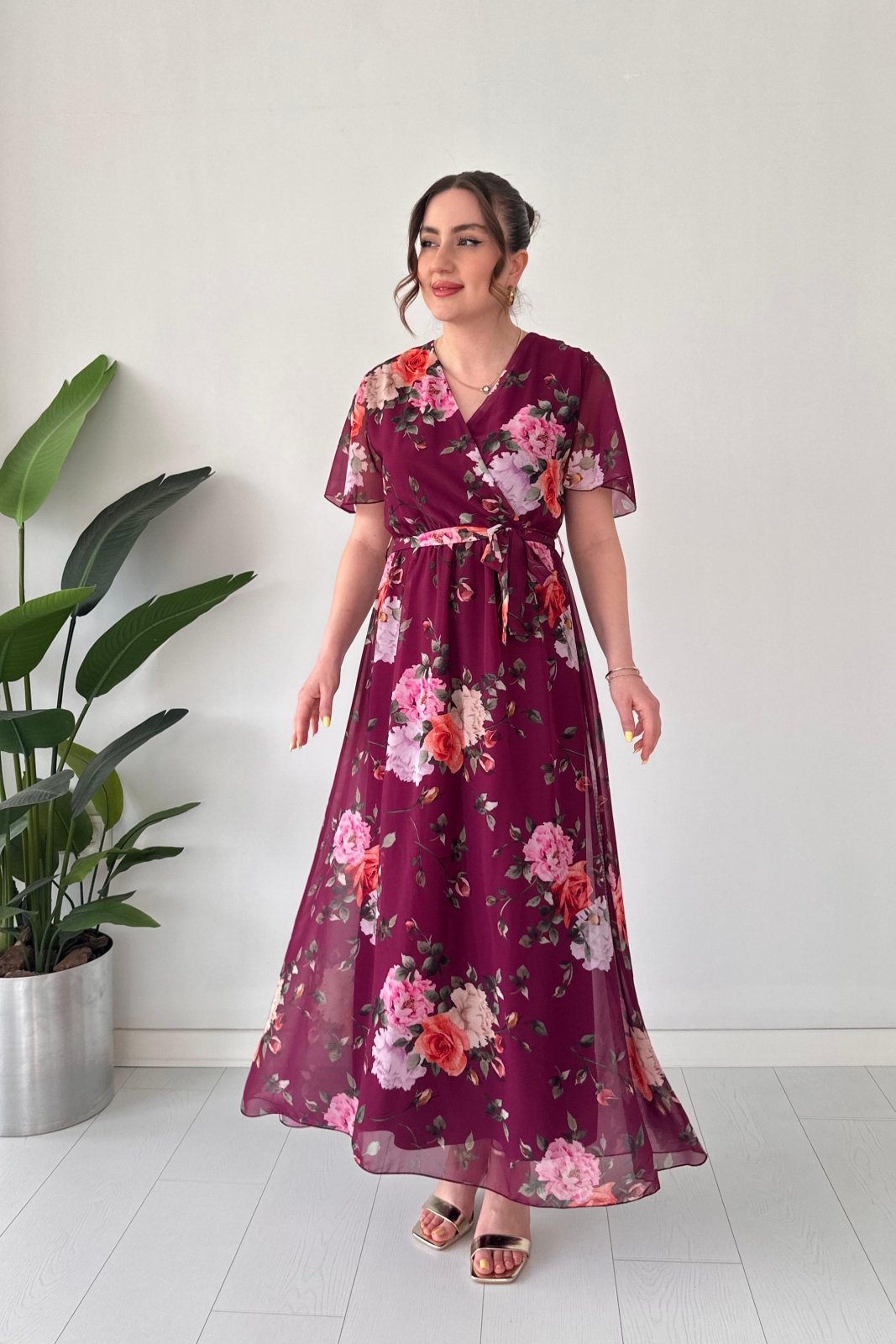 Demet Şifon Elbise Bordo - Thumbnail