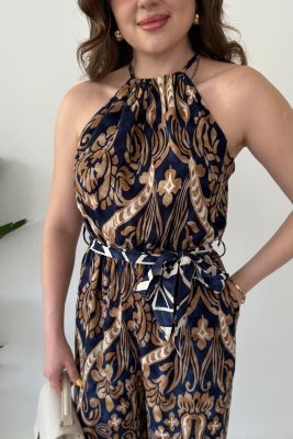 Desenli Halter Tulum Lacivert - Thumbnail