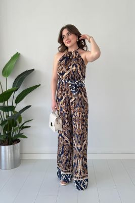 Desenli Halter Tulum Lacivert - Thumbnail