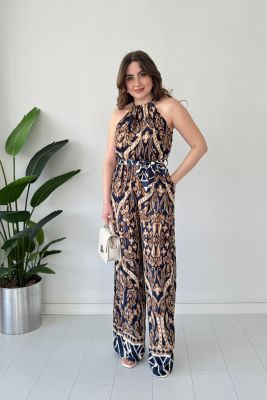 Desenli Halter Tulum Lacivert - Thumbnail