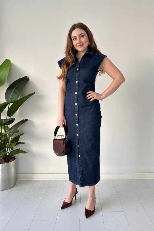 Robe en jean à boutons bleu marine
