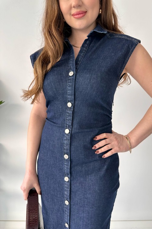 Robe en jean à boutons bleu marine