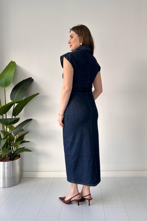 Robe en jean à boutons bleu marine