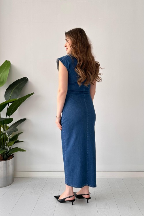 Robe en jean à boutons bleus