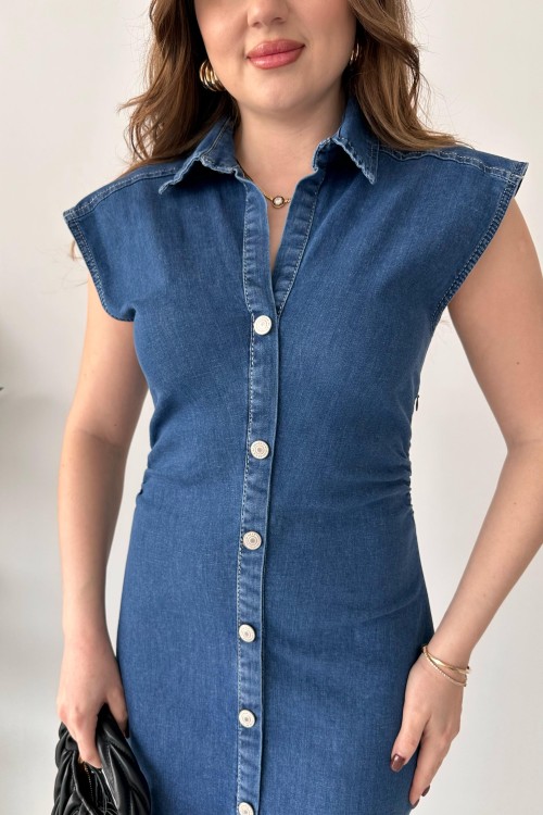 Robe en jean à boutons bleus