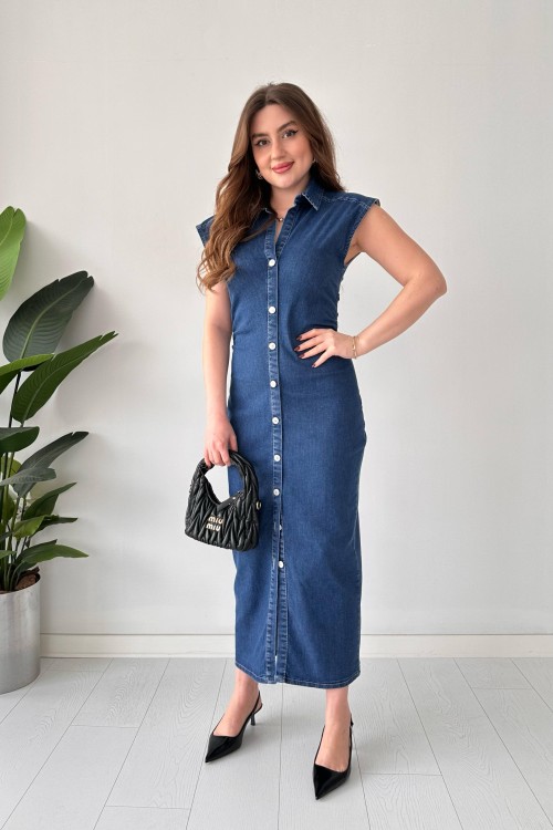 Robe en jean à boutons bleus