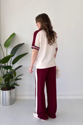 Düğmeli Modal Takım Bordo - Thumbnail