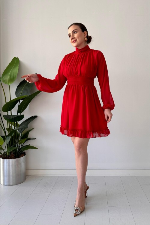 Robe en mousseline avec jupe à volants rouge
