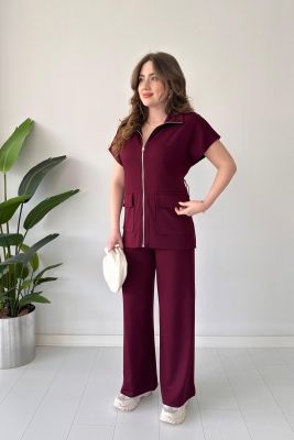 Fermuarlı Modal Takım Bordo - Thumbnail