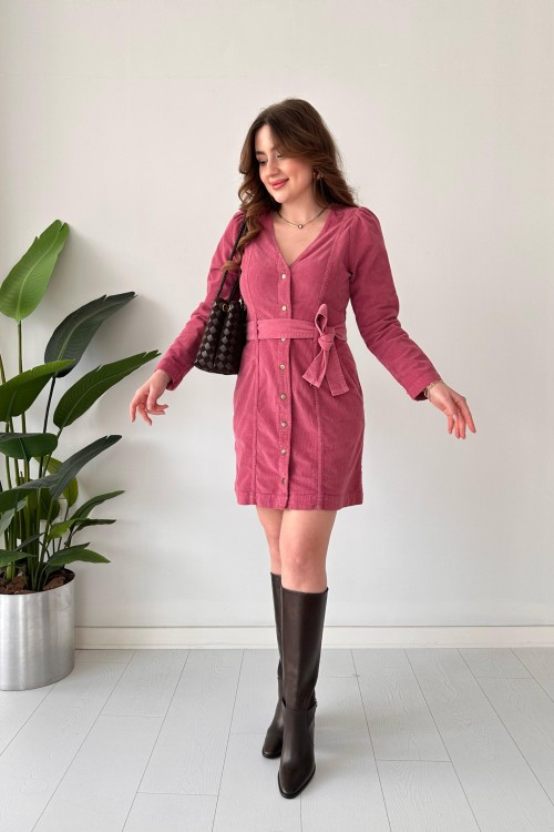 Robe en velours côtelé rose