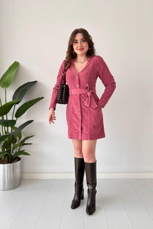 Robe en velours côtelé rose