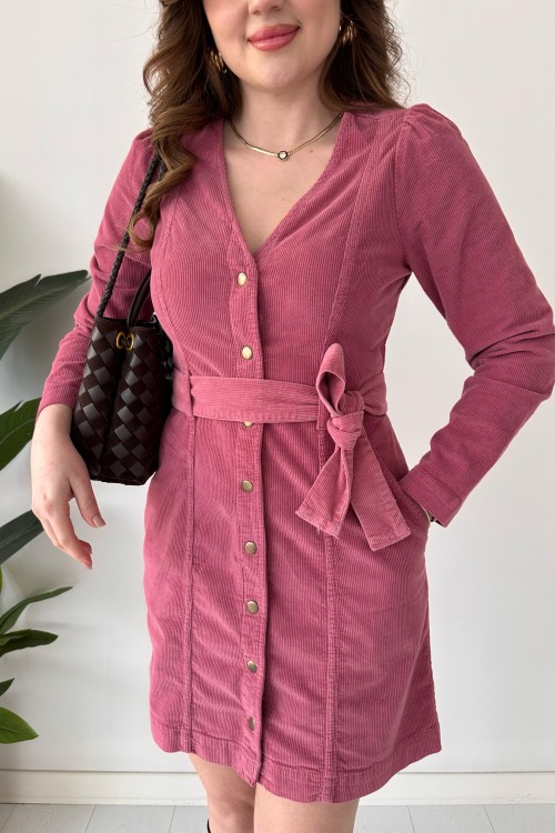 Robe en velours côtelé rose