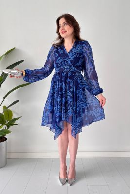 Flame Şifon Elbise Mavi - Thumbnail