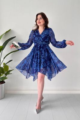Flame Şifon Elbise Mavi - Thumbnail