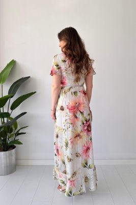 Floral Volanlı Elbise Renkli - Thumbnail