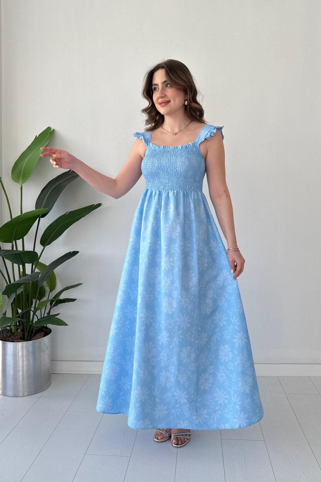 Gipeli Maksi Floral Elbise Bebe Mavi - Thumbnail