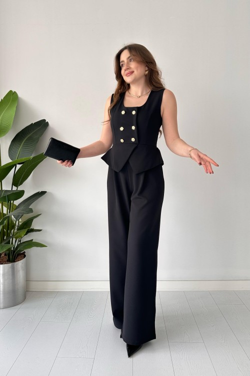 Combinaison boutonnée dorée noire