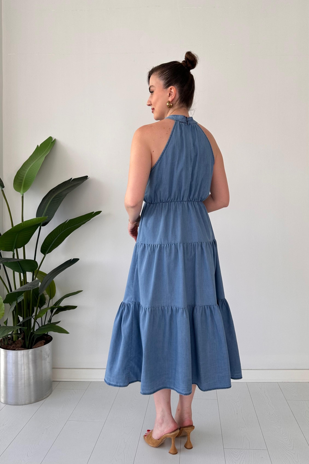 Halter Denim Elbise Mavi - Thumbnail