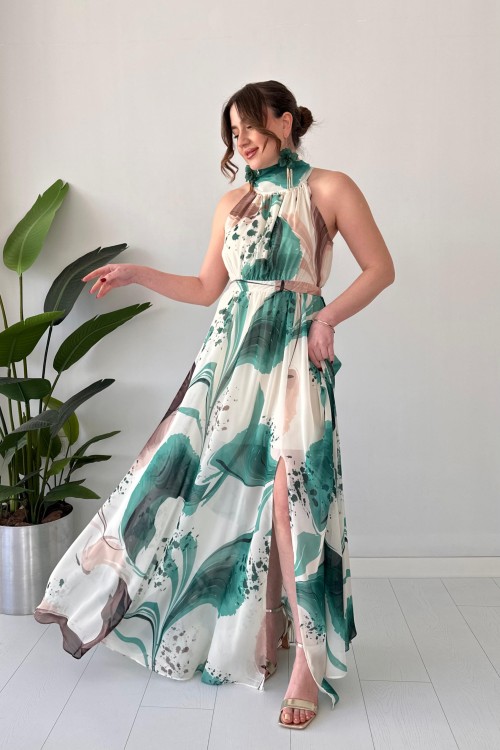 Robe licou marbrée verte