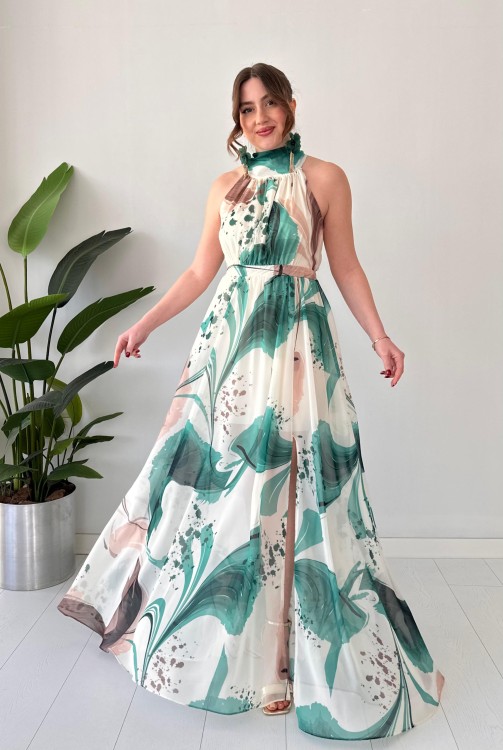 Robe licou marbrée verte