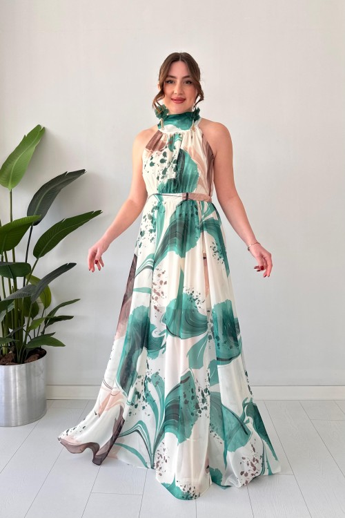 Robe licou marbrée verte