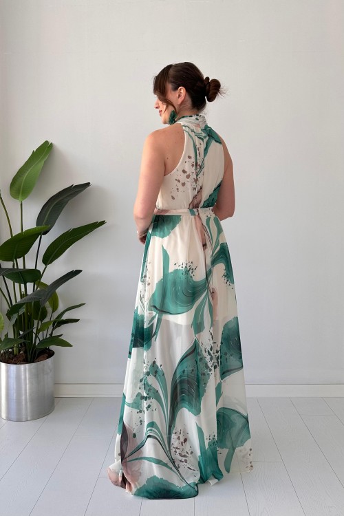 Robe licou marbrée verte