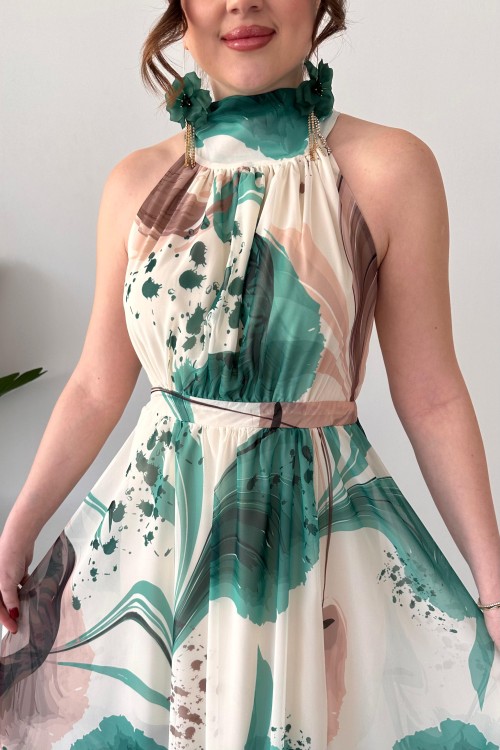 Robe licou marbrée verte