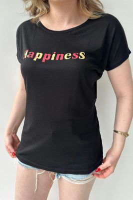 Happiness T-shirt Siyah - Thumbnail