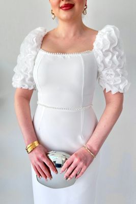 İnci Detay Tasarım Elbise Beyaz - Thumbnail